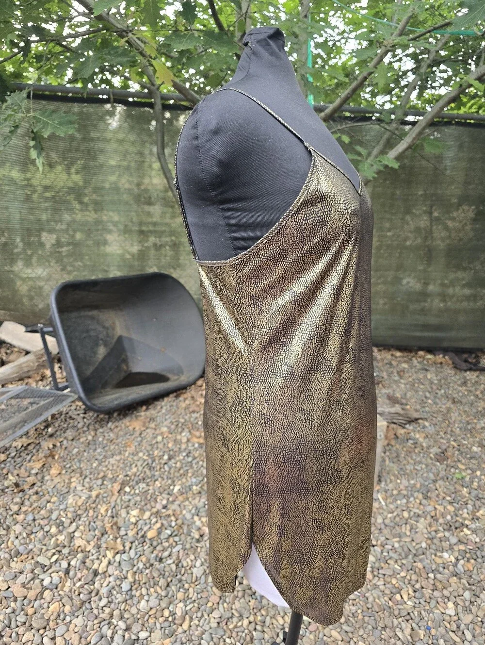 Vtg 90s Metallic Gold Black Slip Dress 90s Grunge Glam Indie Sleaze Disco Retro - Picture 3 of 6